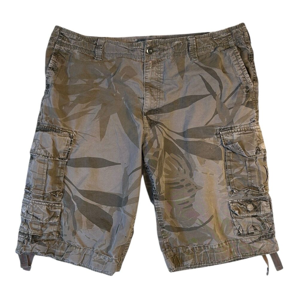 Old Navy Loose Cargo Shorts Mens 38 Tropical Leaf Print Cotton 12” Inseam